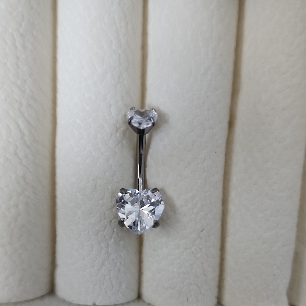 Heart-Shaped Silver Belly Button Ring